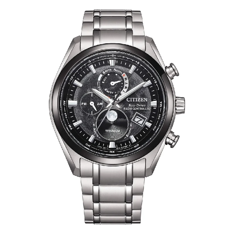 Men's Radio Controlled Watch Movements-Orologio Citizen BY1018-80E radiocontrollato fasi luna nero