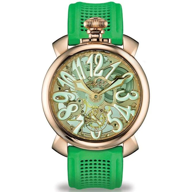 Men's Field Watches Certificate-Gaga Milano Men's Green Skeleton Mechanical Watch 5311GRE