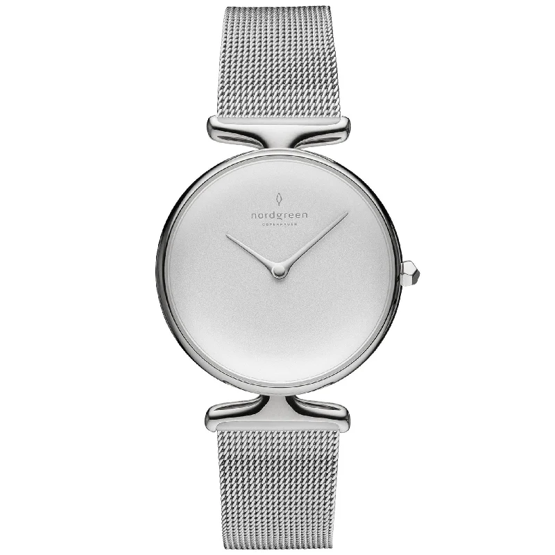 Men's Fashionable Design Dress Watches-Nordgreen Unika Silver Mesh 28mm Silver Case Watch