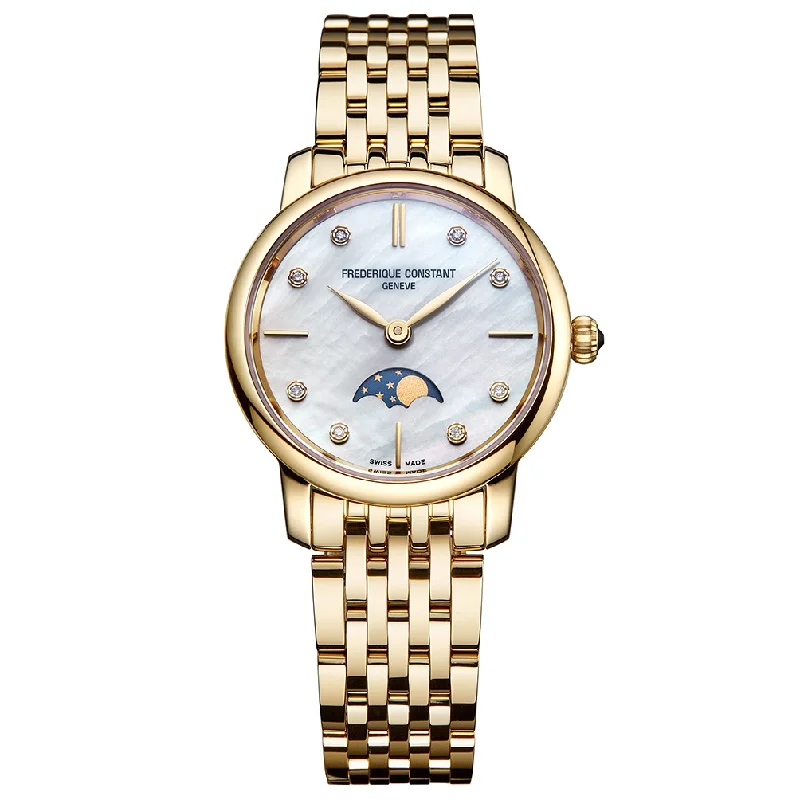Men's Swiss Holiday Season Edition-Frederique Constant Watch Slimline Moon Phase Diamond Gold PVD FC-206MPWD1S5B