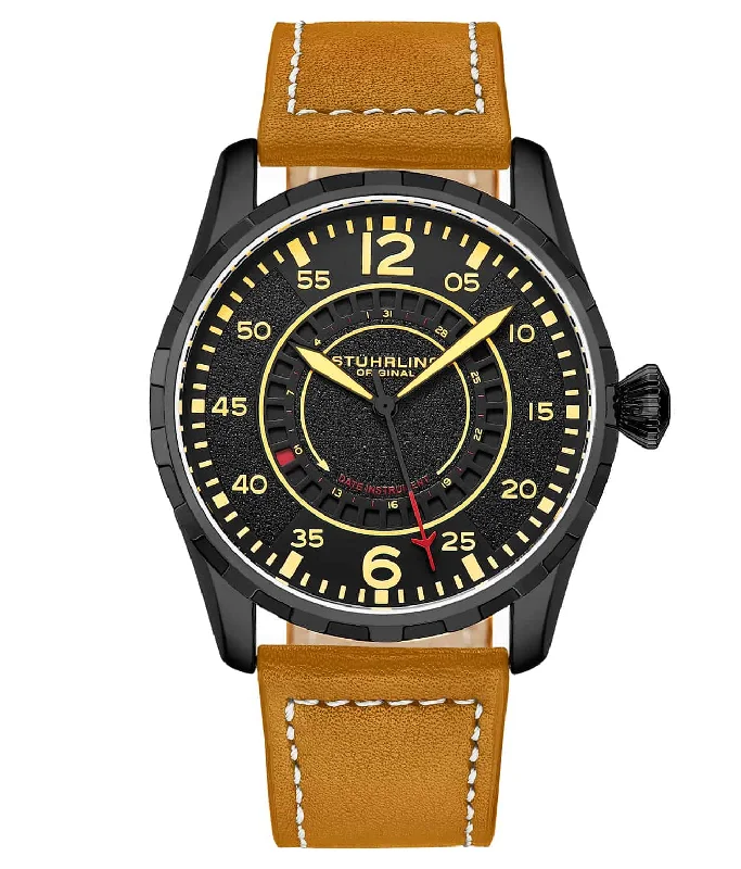 Black Dial / Black Case / Beige Leather Strap Black Tang Buckle