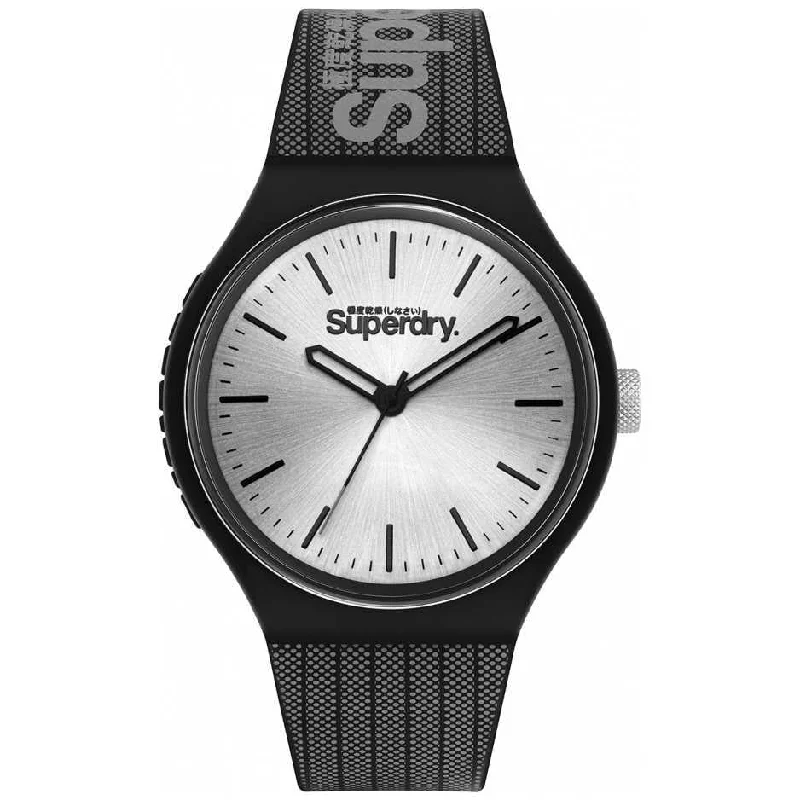 Men's New Year's Eve Slim Watches-Men's Urban XL Black Rubber Strap Superdry Watch SYG293B