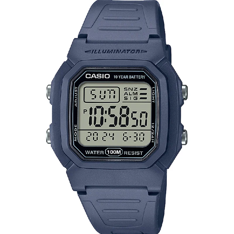 Mens Thin Case Smart Watches-Casio W800H-2A Utility Blue Digital Watch