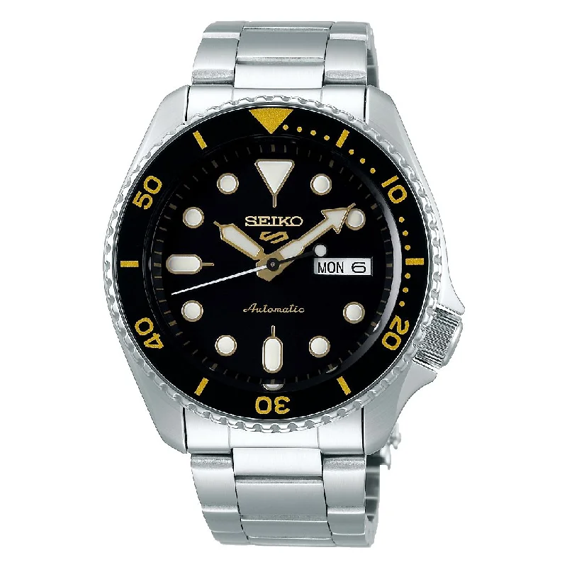 Men's High-End Style Men's Sports Watches-Orologio uomo Seiko 5 sports SRPD57K1 nero e oro giallo