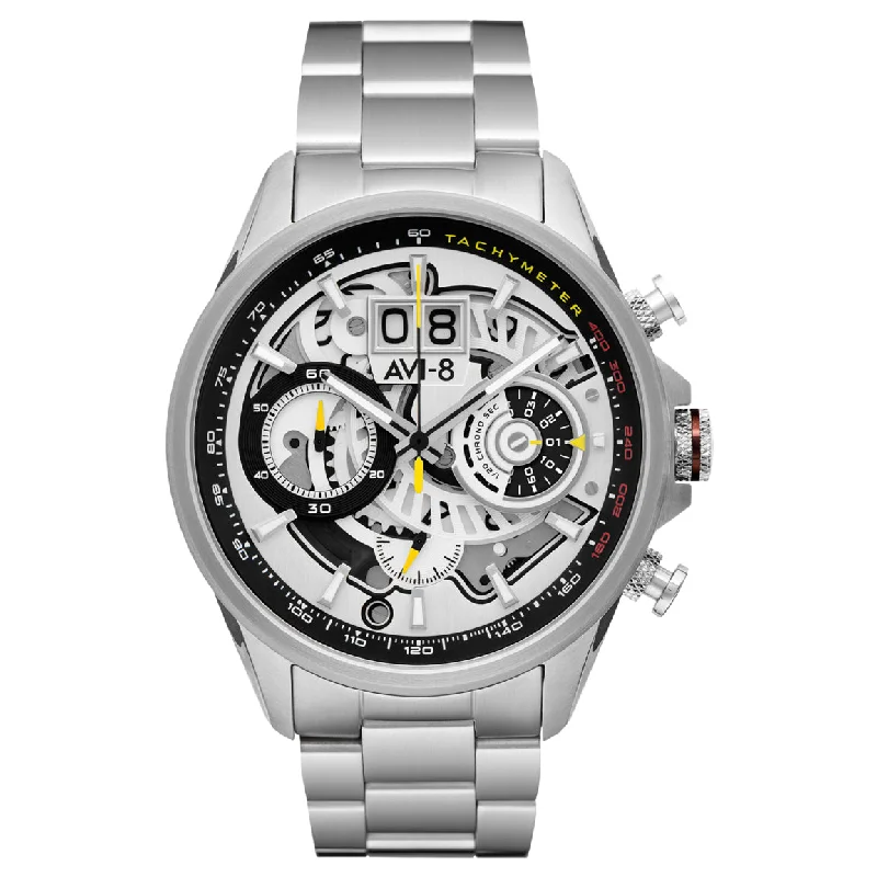 Men's Mechanical Movement Field Watches-AVI-8 Men's White Hawker Harrier Chronograph Watch AV-4065-11 Men's Mechanical Movement Field Watches-AVI-8 Men's White Hawker Harrier Chronograph Watch AV-4065-11