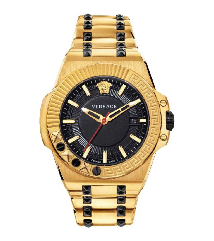 Swiss Watches for Men Online-Versace Men's Watch Chain Reaction Gold Black Bracelet VEDY00619