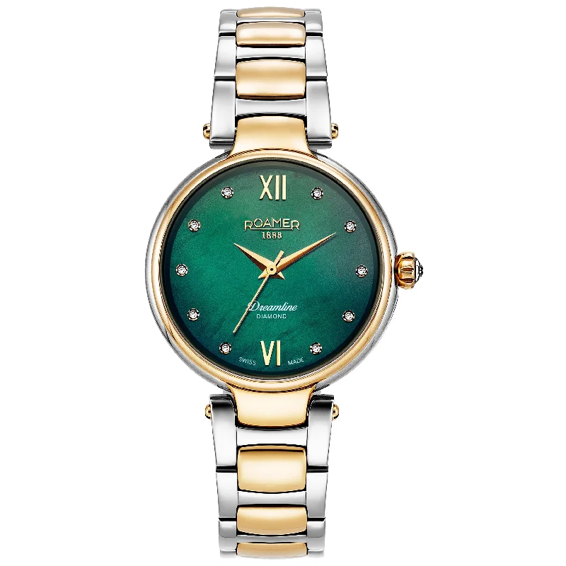 Men's Quartz Movement Style Dress Watches-Roamer 857847 47 79 50 Dreamline Ladies Two-Tone Rose Gold Watch