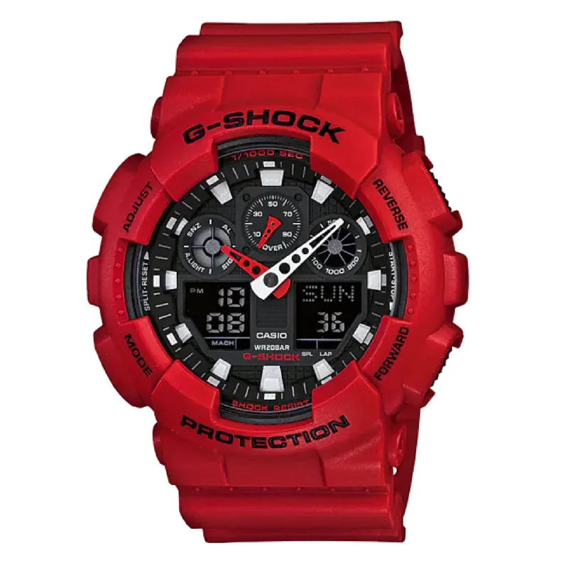 Men's Small Size Digital Watches-Casio G-Shock Watch Men's Red GA-100B-4ADR