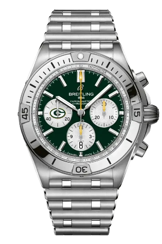 Men's Customized Style Dress Watches-Breitling Chronomat B01 42 Green Bay Packers NFL Edition AB01342B1L1A1