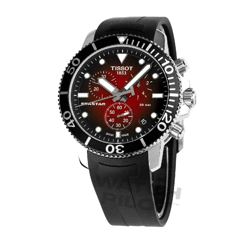 Men's Swiss Holiday Season Edition-Tissot Chronograph Watch SEASTAR 1000 Red Rubber T1204171742100