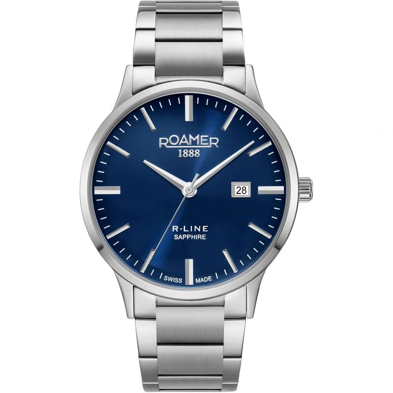 Men's Thick Case Style Men's Watches-Roamer 718833 41 45 70 R-Line Classic Men's Blue Watch