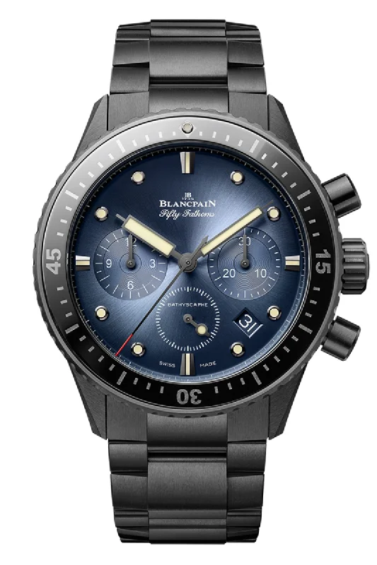 Men's Classic Dress Watches-Blancpain Fifty Fathoms Bathyscaphe Chronographe Flyback Ceramic 5200 0140 01S