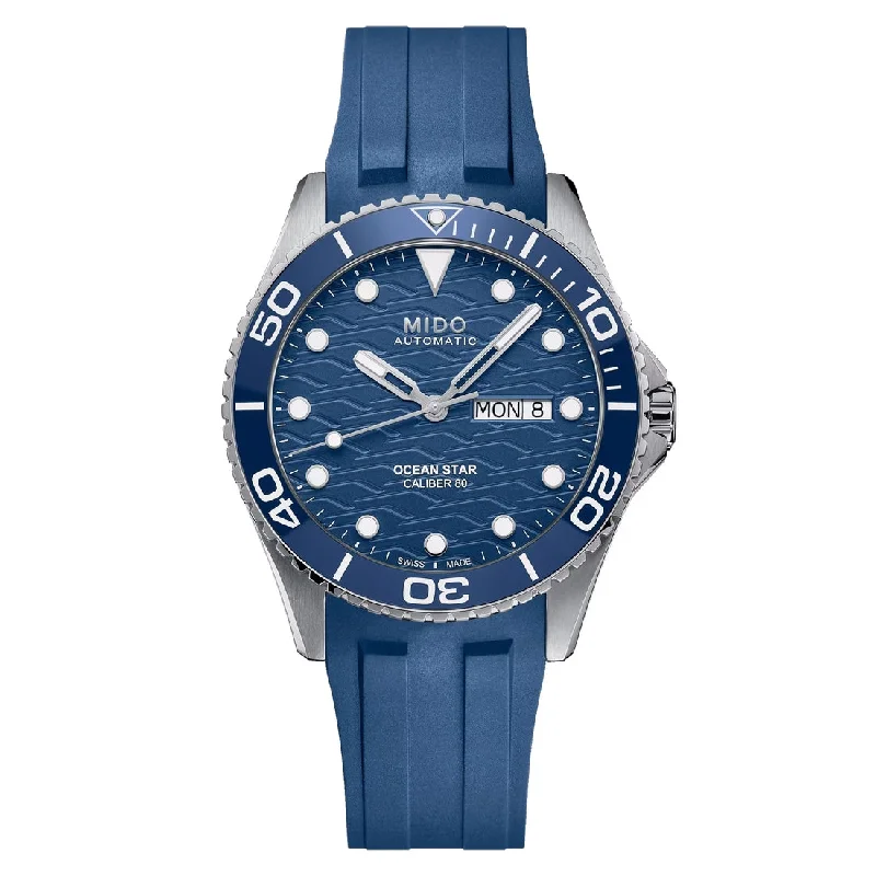 Men's Valentine's Day Style Sports Watches-Orologio Mido Ocean Star 200C quadrante blu cinturino gomma