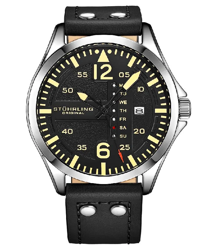 Black Dial/Silver Case/Black Leather Strap