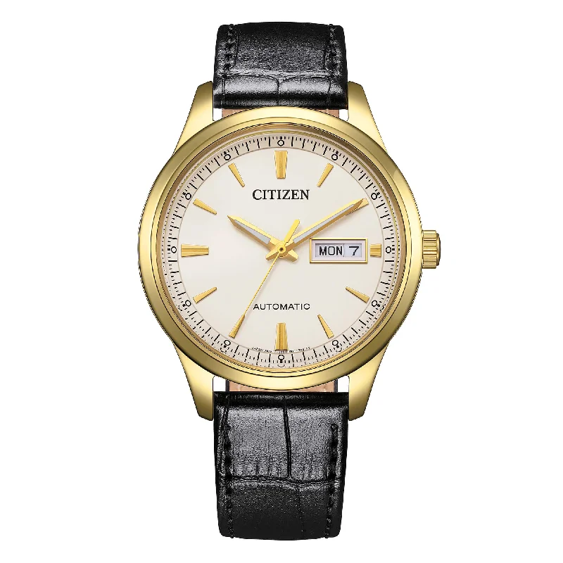 Men's Holiday Season Style Men's Sports Watches-Orologio Citizen Day Date dorato con quadrante bianco NY4059-09A