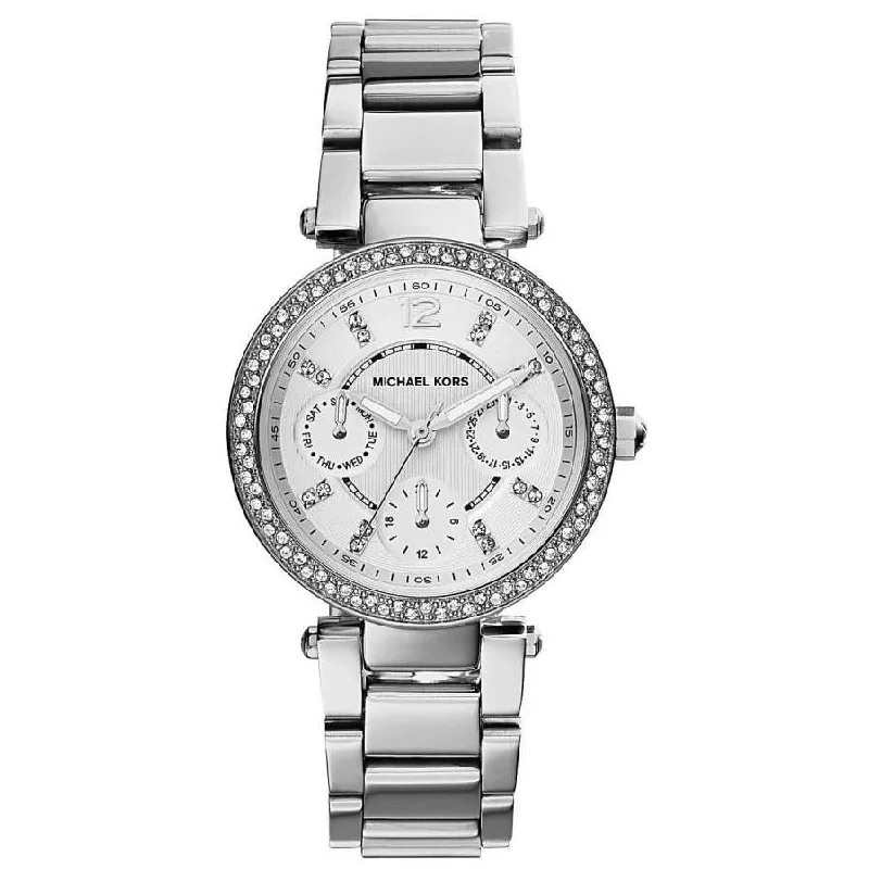 Men's Everyday Wear Design Dress Watches-Michael Kors MK5615 Ladies Mini Parker Silver Chronograph Watch