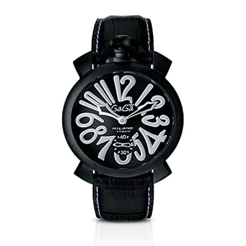 Men's Fixed Bezel Field Watches-Gaga Milano Men's Black Manuale Mechanical Watch 5012.06