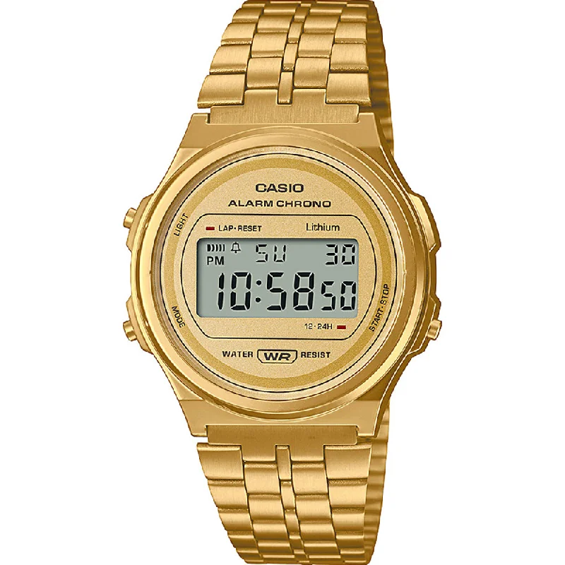 Mens Minimalist Design Smart Watches-Casio Vintage A171WEG-9A Gold Digital Watch