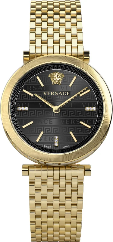 Men's Swiss Christmas Gift Edition-Versace Ladies Watch V-Twist 36mm Black Diamond Bracelet VELS01119