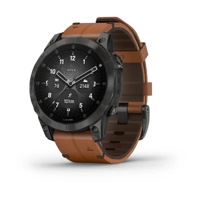 Women's Mechanical Watch German Made Edition-Orologio Garmin Epix Sapphire Titanium black pelle 010-02582-30