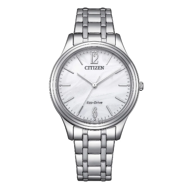 Women's Mechanical Watch Limited Edition-Orologio Citizen OF bianco in acciaio lancette silver EM0411-71A