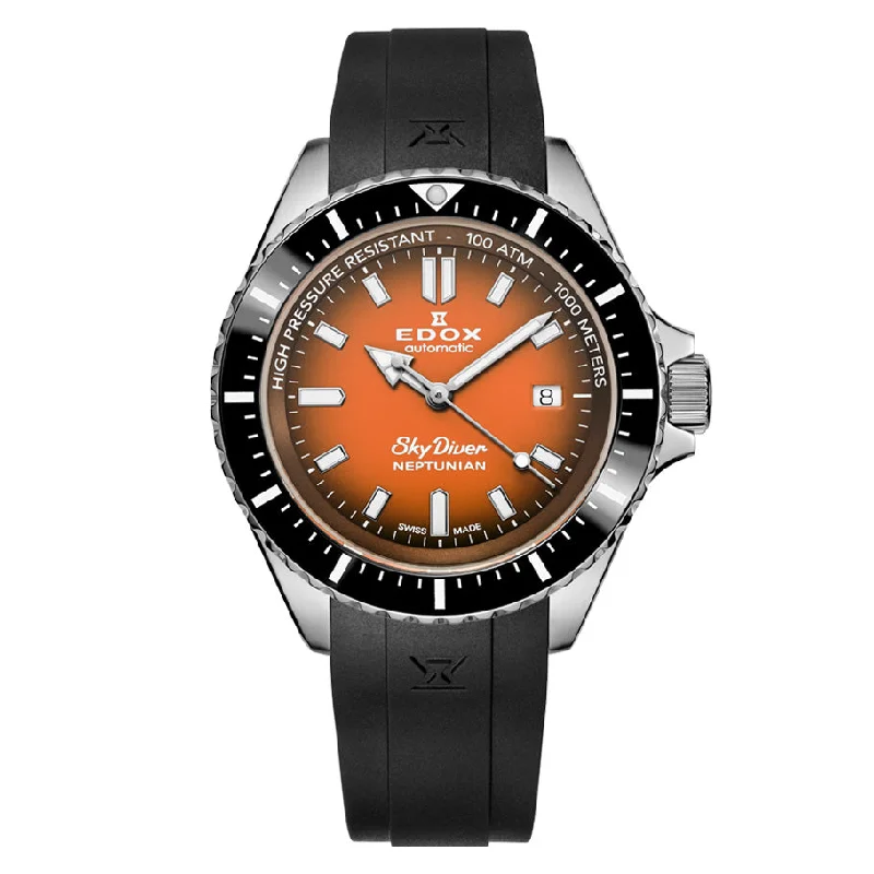 Men's Swiss Watch Repair-Edox 80120-3NCA-ODN Men's Neptunian Sky Diver Automatic Orange Watch Men's Swiss Watch Repair-Edox 80120-3NCA-ODN Men's Neptunian Sky Diver Automatic Orange Watch