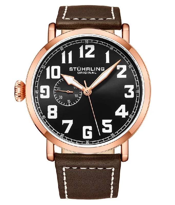 Black Dial / Rose Case / Dark Brown Leather Strap Rose Gold Layered Tang Buckle