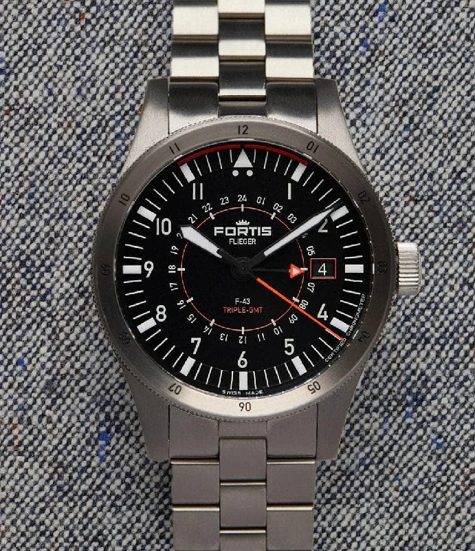 Men's GMT Watches with Adjustable Clasp -​Flieger F-43 Triple GMT