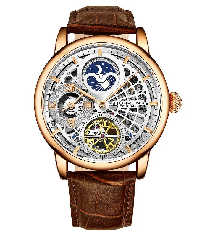 Silver Dial / Rose Case / Brown Leather Strap Rose Gold Layered Tang Buckle