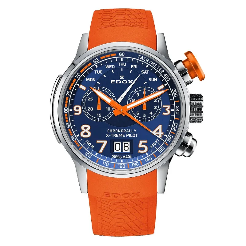 Men's Swiss Gift Edition-Edox Men's Watch Chronorally Chronograph Orange 38001-TINOCAO-BUO3