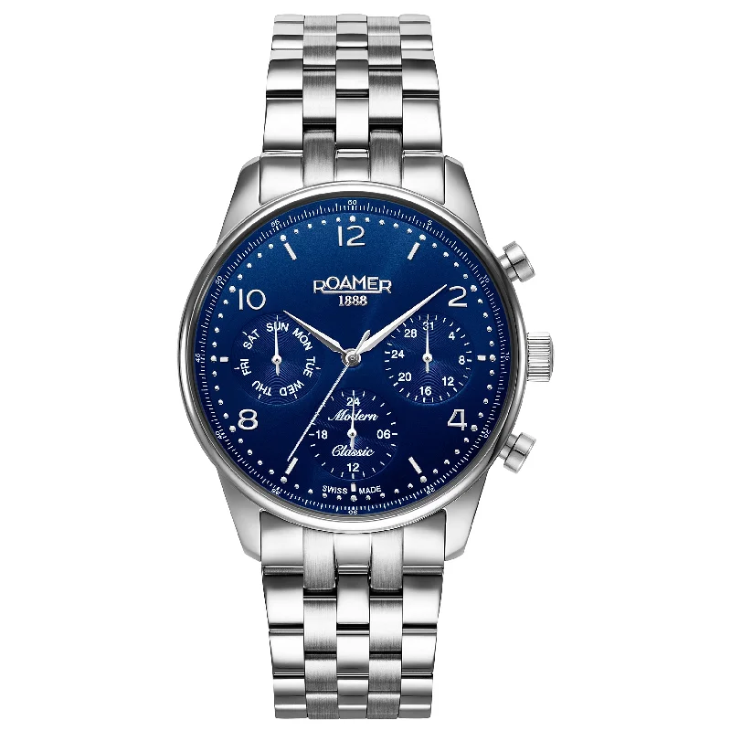 Men's Office Wear Style Men's Watches-Roamer 509902 41 44 20 Modern Classic Men's Blue Watch Men's Office Wear Style Men's Watches-Roamer 509902 41 44 20 Modern Classic Men's Blue Watch
