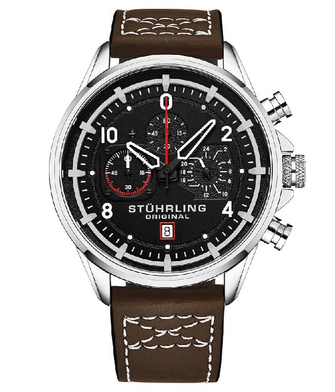 Black Dial / Silver Case / Dark Brown Leather Strap Silver Tang Buckle