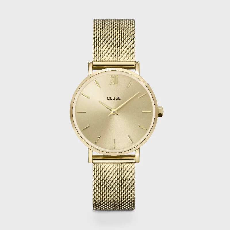 Women's Mechanical Watch Round Case Edition-Minuit Watch Mesh, Full Gold Colour