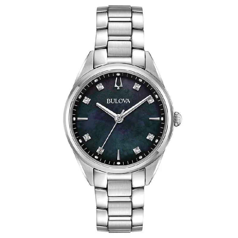 Women's Thin Case Style Mechanical Watches-Orologio Bulova Sutton 96P198 madreperla nera e diamanti Women's Thin Case Style Mechanical Watches-Orologio Bulova Sutton 96P198 madreperla nera e diamanti