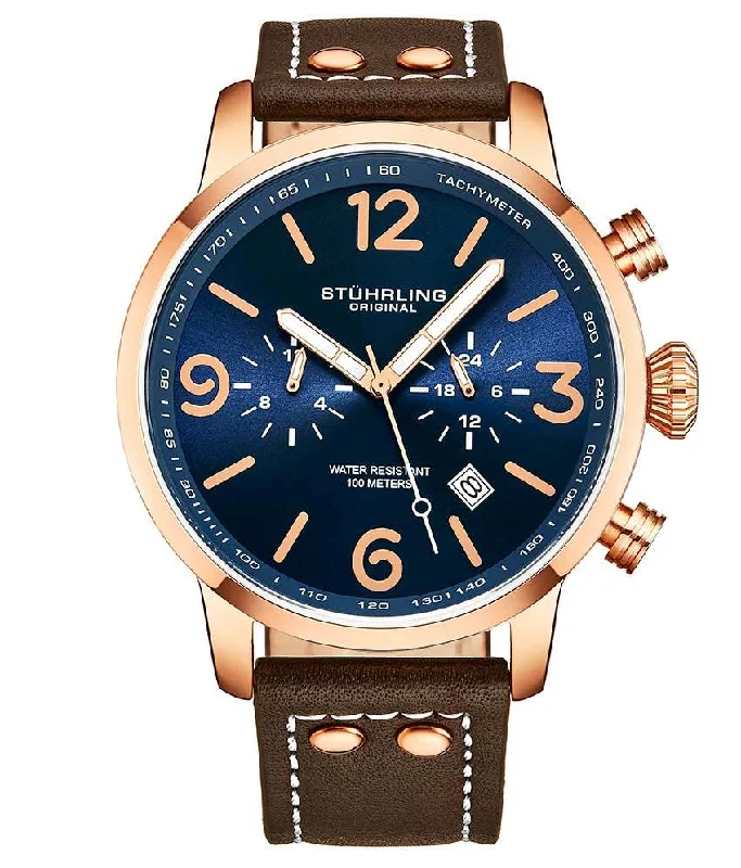 Blue Dial/Rose Case/Brown Leather Strap
