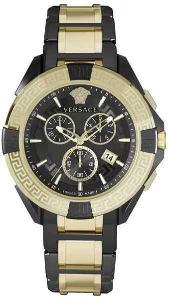 Men's Swiss Limited Edition-Versace Men's Watch Chrono Sporty 46mm Black Gold Bracelet VE5CA0723