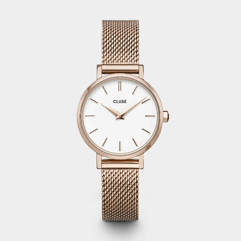 Women's Elegant Design Mechanical Watches-Boho Chic Petite Watch Mesh, White, Rose Gold Colour