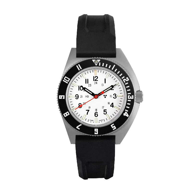 Men's Affordable Field Watches-41mm Arctic Steel Navigator (SSNAV) on Black 3-Piece Rubber Strap Kit