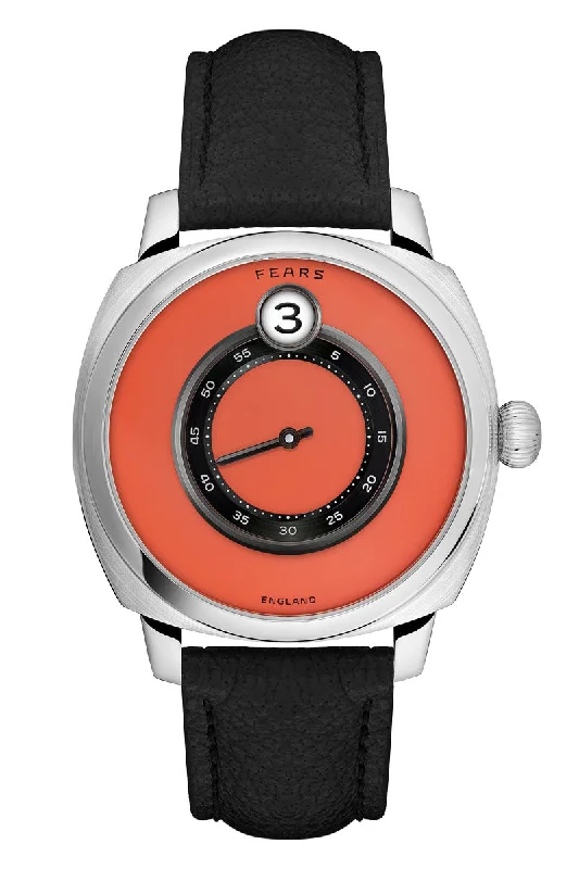 Men's Thin Case Dress Watches-Fears Brunswick 40.5 Jump Hour Coral Lacquer