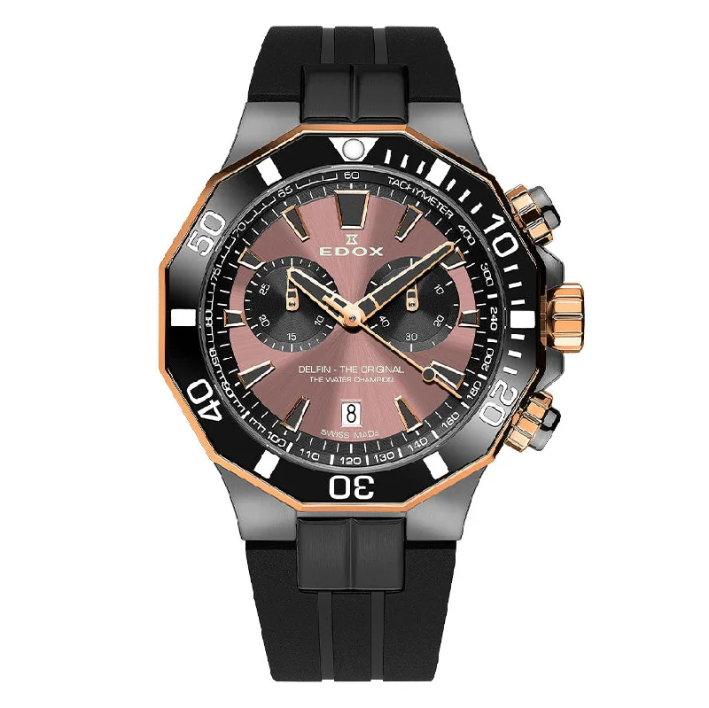 Men's Swiss Romantic Dinner Edition-Edox Men's Watch Delfin The Original Chronograph Brown 10112-357GRNCA-BRNR