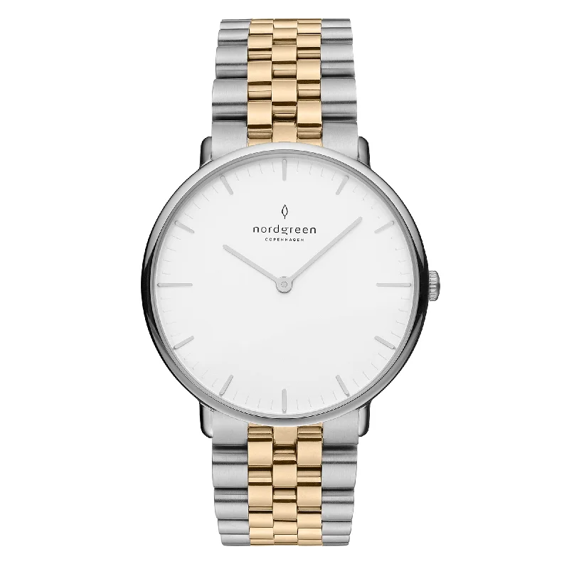 Men's Date Night Dress Watches-Nordgreen Native Two-Tone Stainless Steel 32mm Silver Case Watch