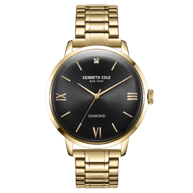 Men's Solar Powered Slim Watches-Kenneth Cole Men's Gold Watch KC51051004