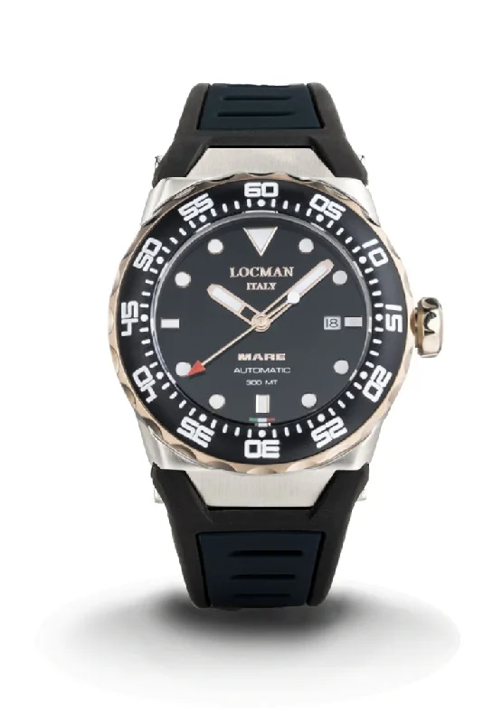 Men's Analog Style Sports Watches-Orologio Locman Mare nero acciaio e oro con silicone 0559M01R-0RBKRGSK2
