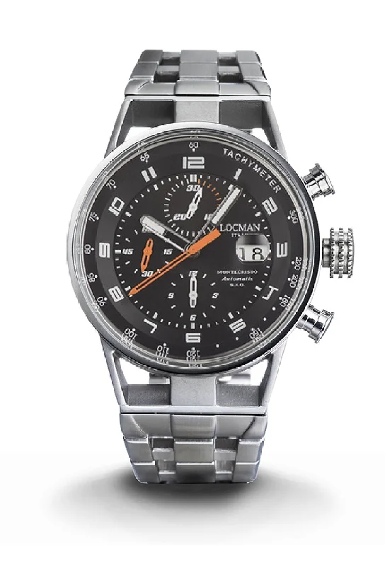Men's Autumn Design Sports Watches-Locman Montecristo Chrono automatico nero acciaio 0516A01S-00BKORB0