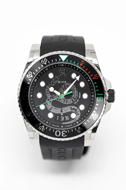 Swiss Watches for Men Online-Gucci Watch Dive Men's 45mm Snake Silver YA136217
