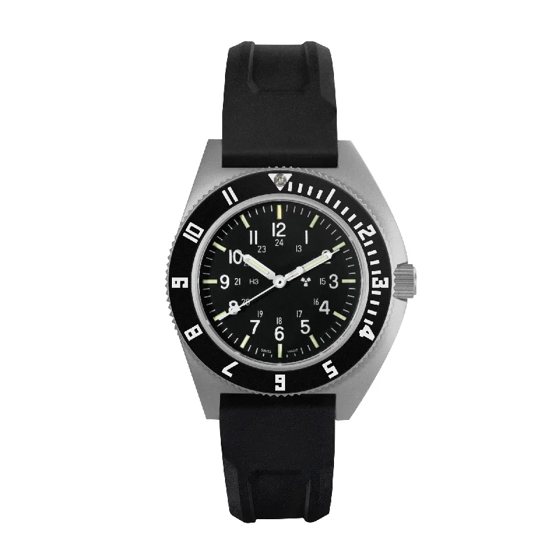 Men's Mechanical Field Watches-41mm Steel Navigator (SSNAV) on Black 3-Piece Rubber Strap Kit