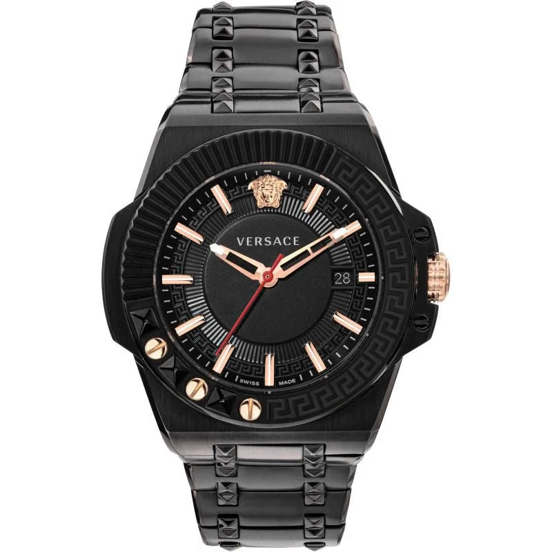 Men's Automatic Swiss Watches-Versace Men's Watch Chain Reaction Black Bracelet VEDY00719