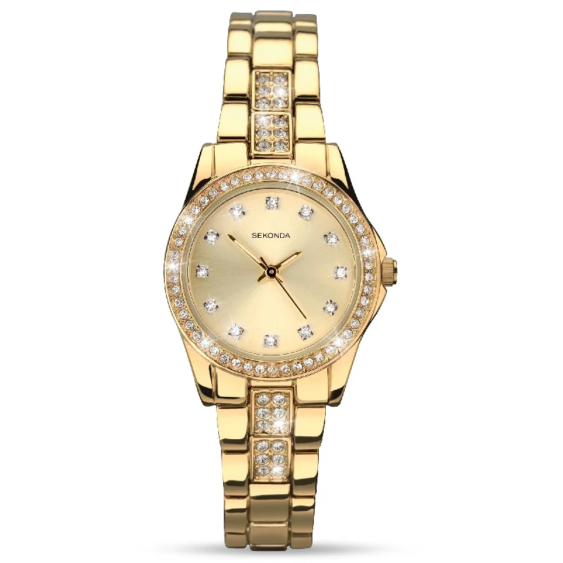 Men's Vintage Design Dress Watches-Sekonda 2020 Ladies Gold Diamante Watch