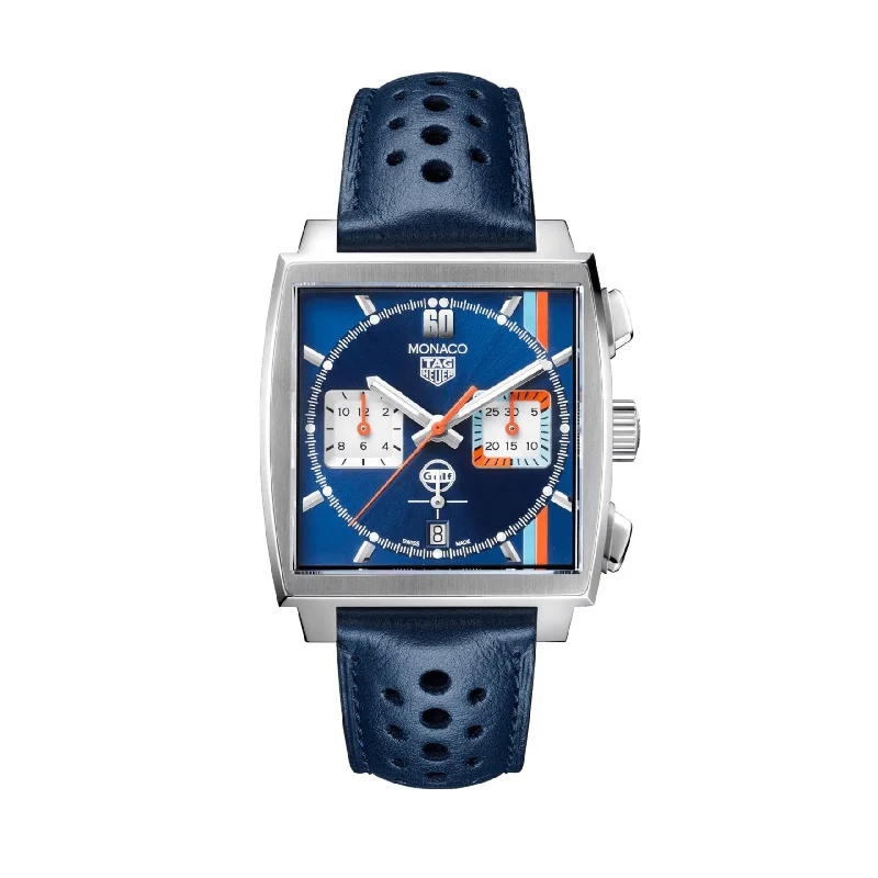 Men's Swiss Hand-Wound Edition-Tag Heuer Monaco Men's Blue Gulf Special Edition Chronograph Watch