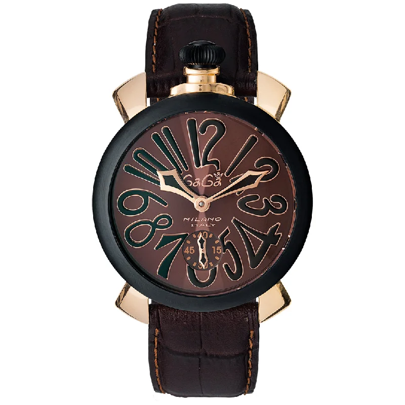 Men's GMT Field Watches-Gaga Milano Men's Brown Manuale Mechanical Watch 5014.02S